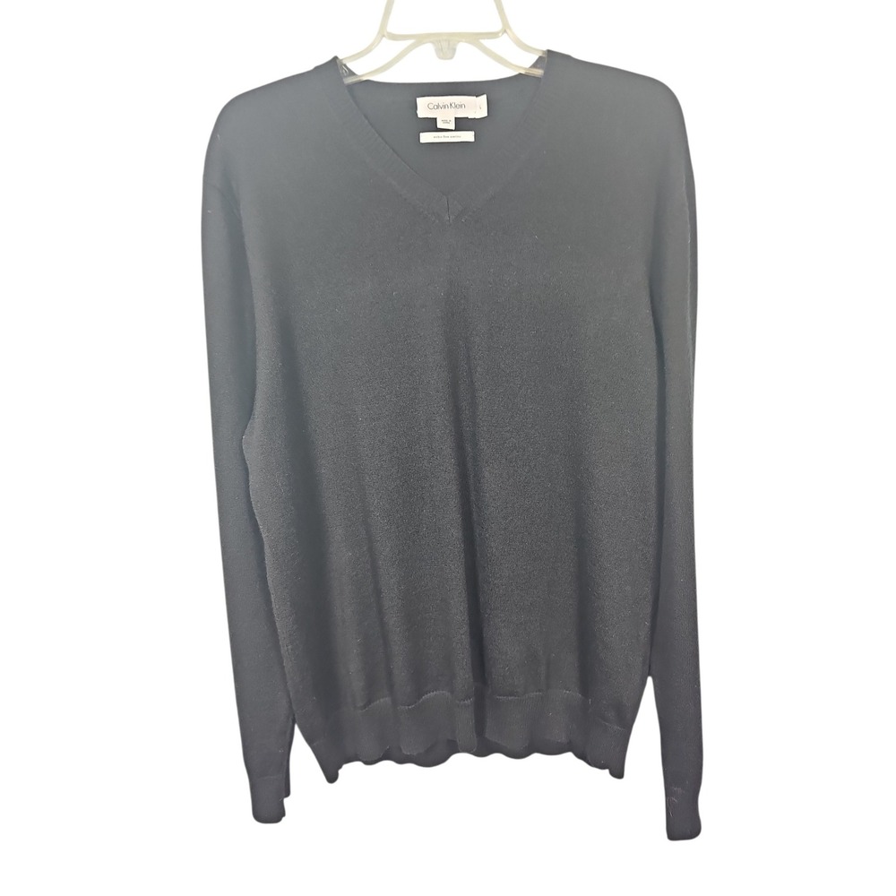 Calvin Klein Sweater V-Neck Extra Fine Merino Wool Black Men's Large